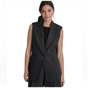 DKNY NWOT Black Pinstripe Sleeveless Blazer